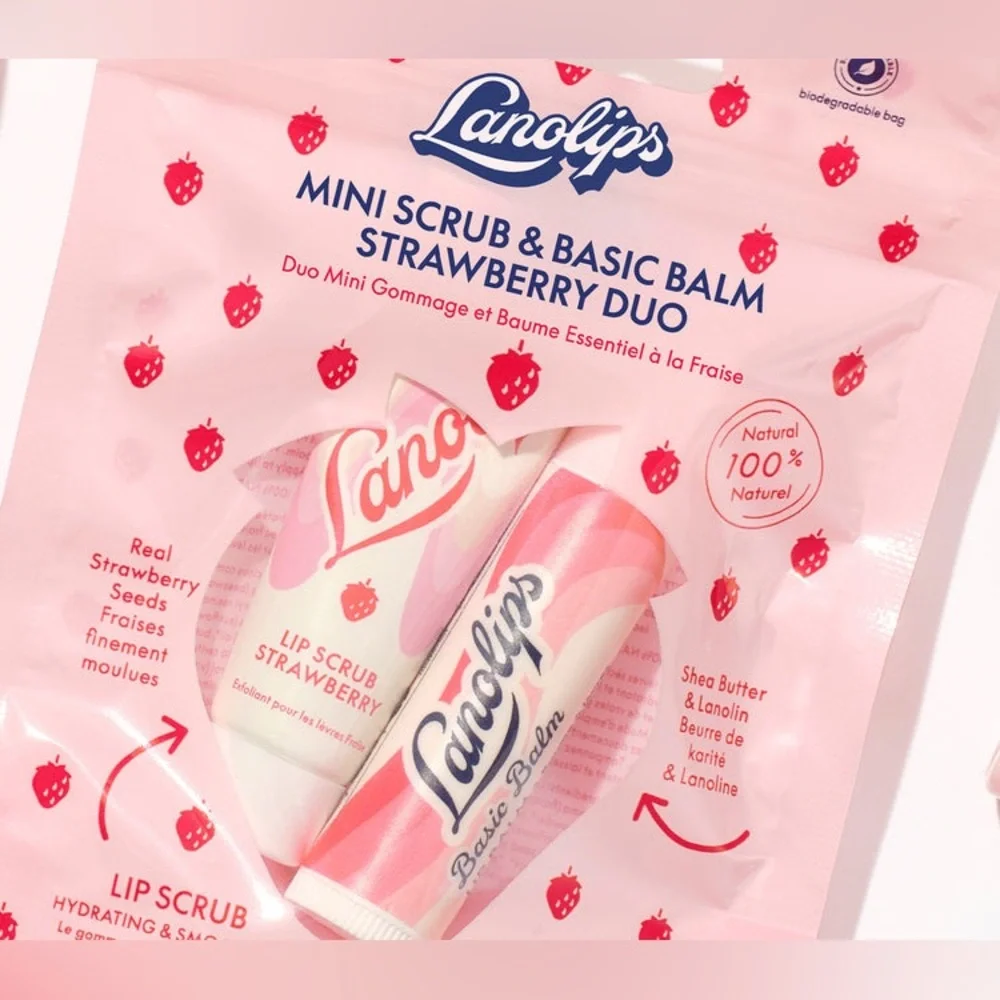 Lanolips Mini Lip Scrub and Balm Duo Strawberry 101 Ointment Hydrating Set NWT